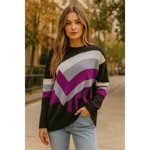 Kathryn McCarron Oversized Geometric 80s Cashmere Holiday Sweater Cozy Small